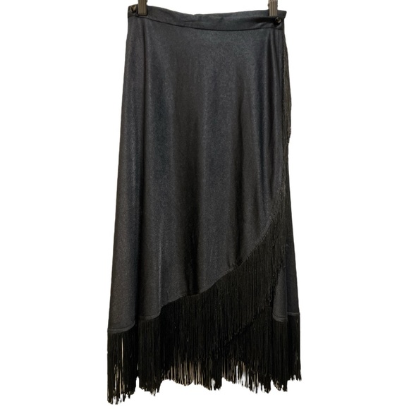 Vintage Frederick’s From Hollywood Black Wrap skirt with Fringe - Picture 1 of 4
